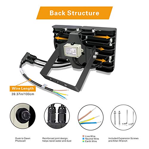 LED Flood Light, STASUN 60W 5400lm Dusk to Dawn Outdoor Security Lights, (Photocell Included), 6000K Daylight, OSRAM LED Chips, IP66 Waterproof, Great for Yard, Street, Parking Lot