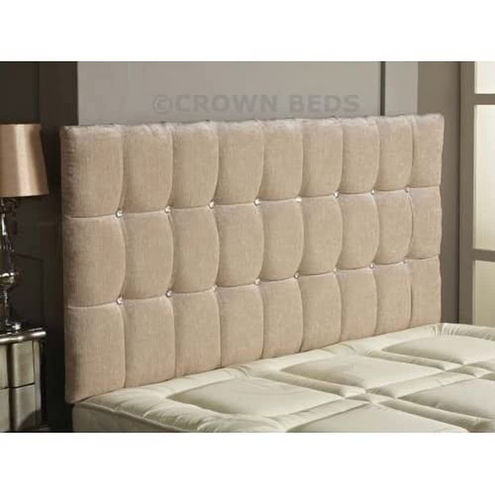 CROWNBEDSUK Omega diamante chenille headboard in 2ft6,3tf,4ft,4ft6,5ft,6ft (2FT6 SMALL SINGLE, Stone)