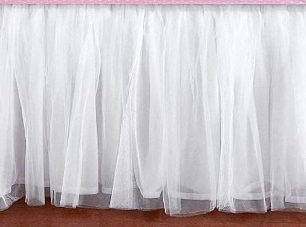 Queen Size 16 Inch Drop White Tulle Bed Skirt Dust Ruffle