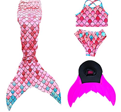 XonyiCos Mermaid Tail with Monofin Swimmable Tails Swimwear for Girls Boys Kids 3~10 Years (140 (10-12 Years), Mermaid 1)