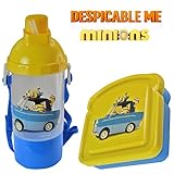 Despicable Me Minions Kids 2 Piece Reusable Lunch Container Kit - Canteen Water Bottle with Snack Compartment and Sandwich Box