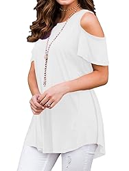 Afibi Women's Casual Short Sleeve Cold Shoulder