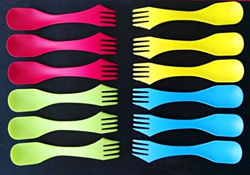 AWESOME Spork To Go , 12 Sporks + Carry Bag. Bpa-free Tritan Spoon, Fork & Knife Combo Utensil. Colorful Flatware Set For Camping, Mess Kits, Work, & Outdoor Activities