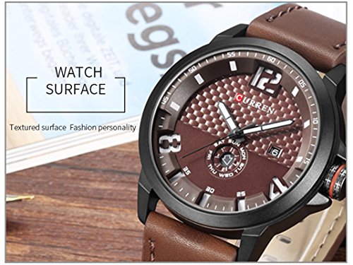 Reloj para hombre, relojes superior marca cuarzo cuero genuino marrón banda curren reloj black8253 - Imagen 6