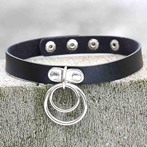 SaniswinkPunk-Unisex-Adjuktable-Double-Loop-Faux-Pelle-Sexy-Choker-Collana-Collare-Nero