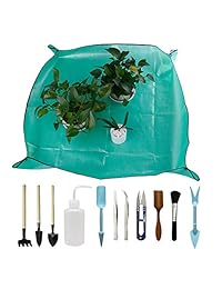 Dingjin 1 pieza de rodilleras de jardín de gamuza de trabajo antisuciedad jardinería trasplantación olla almohadilla con 11 piezas Mini jardín trasplantación de mano Succulent herramientas para interior jardín Planta Cuidado