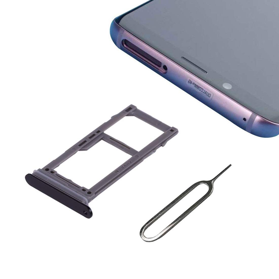 Cemobile Single SIM Card Tray Micro SD Holder Slot Replacement with Waterproof Sealing Gasket Ring for Samsung Galaxy S9/S9 Plus G960 G965 + SIM Tray Open Remover Eject Pin (Midnight Black)