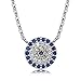 Kaletine Round Evil Eye Pendant Necklace Sterling Silver 925 Created Cubic Zirconia CZ Cable Chain 16
