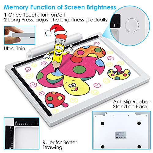 UZOPI Ultra-Thin Potable Tracing Light Box for Drawing, Battery or USB Powered, Dimmable Led Light Pad for Artists Drawing, Sketching, Animation, Diamond Painting, X-ray Viewing