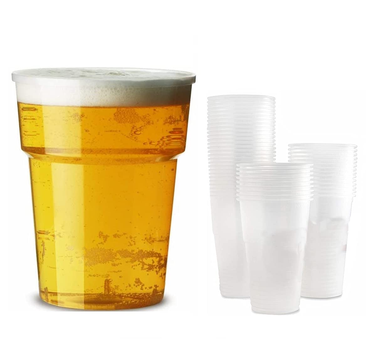 Earth and Wear (x 100) Plastic Pint Glass 568ml CE Marked Cups are Strong Sturdy and Heavy Duty Great Disposable Glasses for Parties Pack of 100 Set of 100 (100)