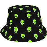 Alien Cool Black Green Print Bucket Hat Fisherman Fishing Sun Cap for Adult Women Men Girl Boy Unisex