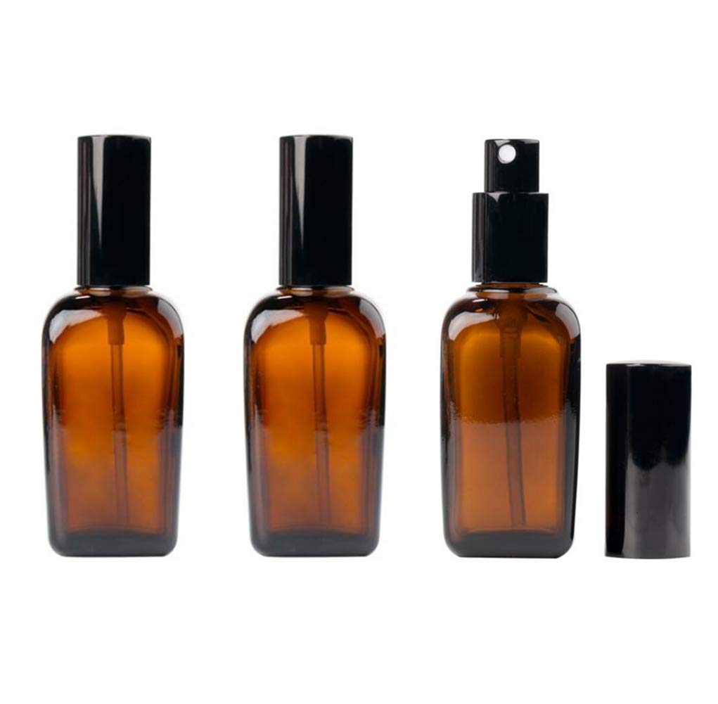 VASANA 3Pcs 1.7 Ounce Amber Square Glass Spray Bottles with Fine Mist Sprayers and Anti-Dust Cap Travel Vials Empty Spray Bottles for Essential Oils Aromatherapy Cosmetic Sprays