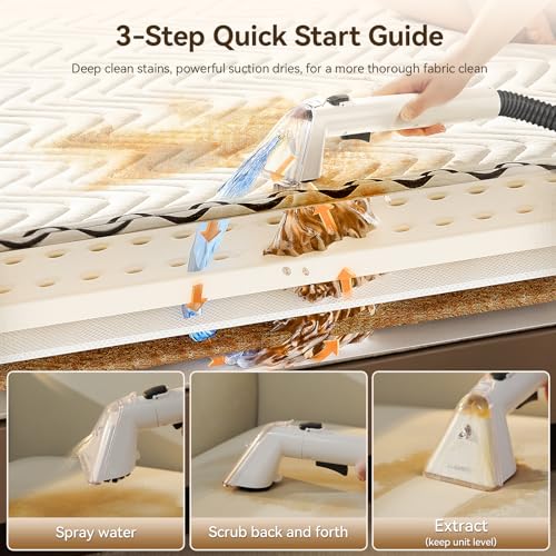 Uwant Y100 Steam 3-in-1 Carpet Spot Cleaner, 18Kpa 1750W 100℃ Steam/65℃ Hot/Cold Modes, Handheld Upholstery Cleaner Machine for Spills/Pet Messes/Sofa/Car/Stairs, Self-Cleaning Function Dual 1.2L Tank