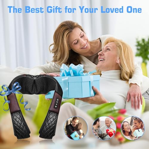 Neck Massager with Heat, Shiatsu Back Neck and Shoulder Massager - Gifts for Women/men/Mom/Dad - Electric Deeper Tissue 4D Kneading Massage, Use at Home, Office, Car