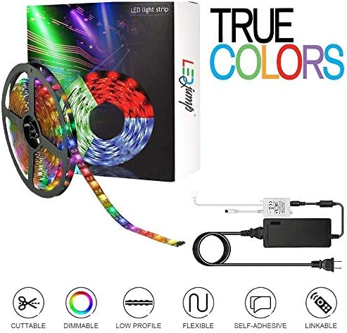 LEDJump Waterproof 300LEDs 16.4Ft RGB SMD5050 Color Changing LED Taped Flexible Strip 44 Button remote Controller with 5A Power Supply Complete Set (cuttable and Linkable), UL Certified…