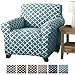 Home Fashion Designs Printed Twill Arm Chair Slipcover. One Piece Stretch Chair Cover. Strapless Arm Chair Cover for Living Room. Brenna Collection Slipcover. (Chair, Smoke Blue)