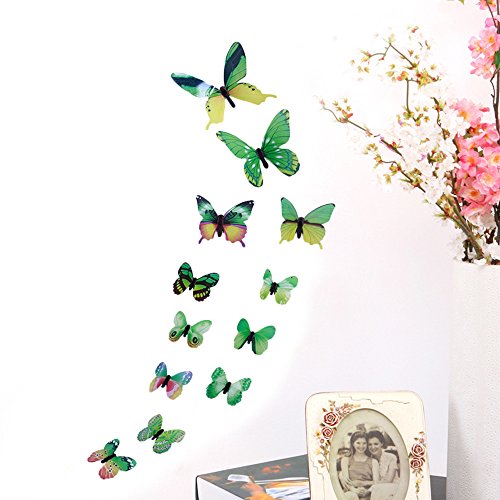 Dressin 12PCS Wall Decal, Animals Wall Sticker Decals for Room Home Nursery Decor 3D DIY Silver Mirror Decoration Home Decor (Green -2)