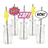 BAM! Girl Superhero - Baby Shower or Birthday Party Straw Decor with Paper Straws - Set of 24