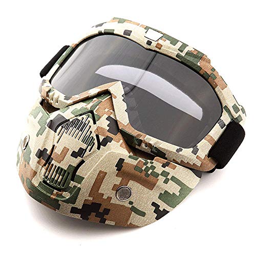 FOONEE Motorcycle Helmet Mask, Retro Motocross Goggle with Removable Face Mask UV400 Detachable Fog-Proof Warm ATC Goggles for Racing Airsoft Riding