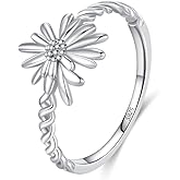 Kokoma Dainty Daisy Flower Sterling Silver Ring for Women Minimalist Sunflower Floral Statement Ring Engagement Promise Rings Finger Band