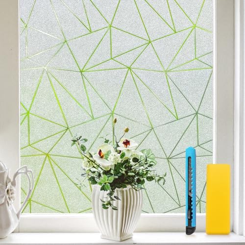 Zindoo Vinyl Adhesive Glass Opaque Polygon Pattern 44.5 x 200 cm Matte Privacy Protection Anti UV Self-Adhesive for Bedroom, Living Room, Dining Room, Kitchen