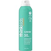 Thinksport Kids Sunscreen Spray, SPF 50 All Sheer Mineral Sunscreen, 6 Fl Oz, Water Resistant Baby & Toddler, Natural Zinc Oxide UVA/UVB Protection
