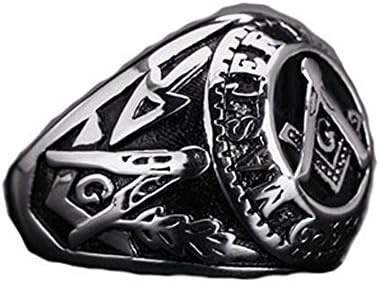 Uezenu Stainless Steel Ring Men's Biker Signet Freemason Masonic Reglious Rings