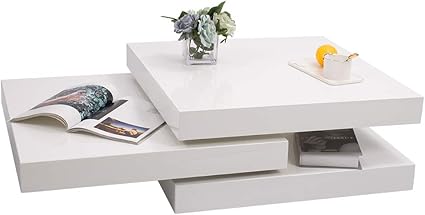 Euco Table Basse Blanche Noire Table Basse Rotative En Bois Moderne A 3 Titres Haute Brillance Pour Meubles De Salon 70x70x28cm Blanc 70x70x28cm Carre Amazon Fr Cuisine Maison