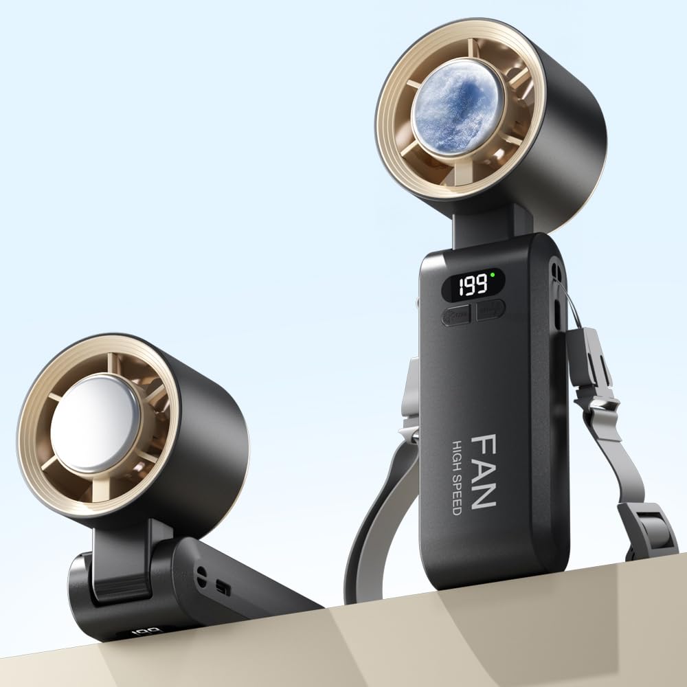 Photo 1 of Handheld Portable Turbo Fan with Ice Cooler,Speed (1-199) 5500mAh Rechargeable Personal Fan,[20H Cooling Time] Mini Yet Powerful [20000 RPM] Small Pocket Fans for Travel/Outdoor/Office, Gold Black
