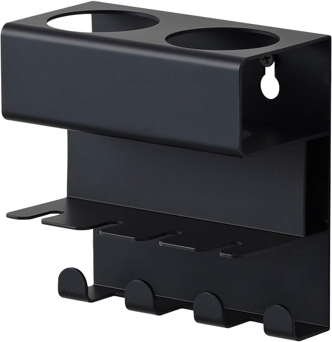 VOROMADU Toothbrush Holder Wall Mounted 5 in 1 Multi-Functional Toothpaste Holder and Razor Electric Shaver Holder with Towel Hooks Anodized Aluminum Bathroom Shower Organizer (Black)