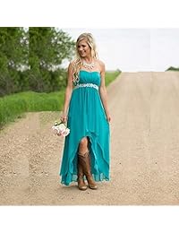 EUMI Vestidos de dama de honor de gasa de alto bajo sin tirantes de país de la novia de la boda de fiesta vestidos