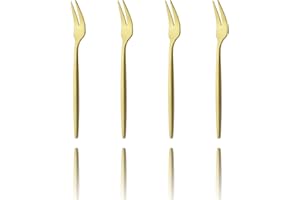 Gold Matte Mini Forks 4 Pieces Fruit Fork, 5.31" Modern Design Stainless Steel Tea Fork Set, Titanium Plating Small Fork, Fru