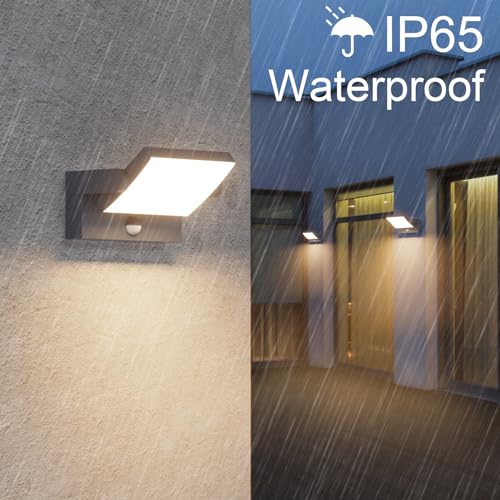 Klighten 24W LED Outdoor / Indoor Wall Light with Motion Sensor, IP65 Adjustable Wall Lamps Aluminium for Gardens Entrance Terrace, Anthracite, Warm White 3000K