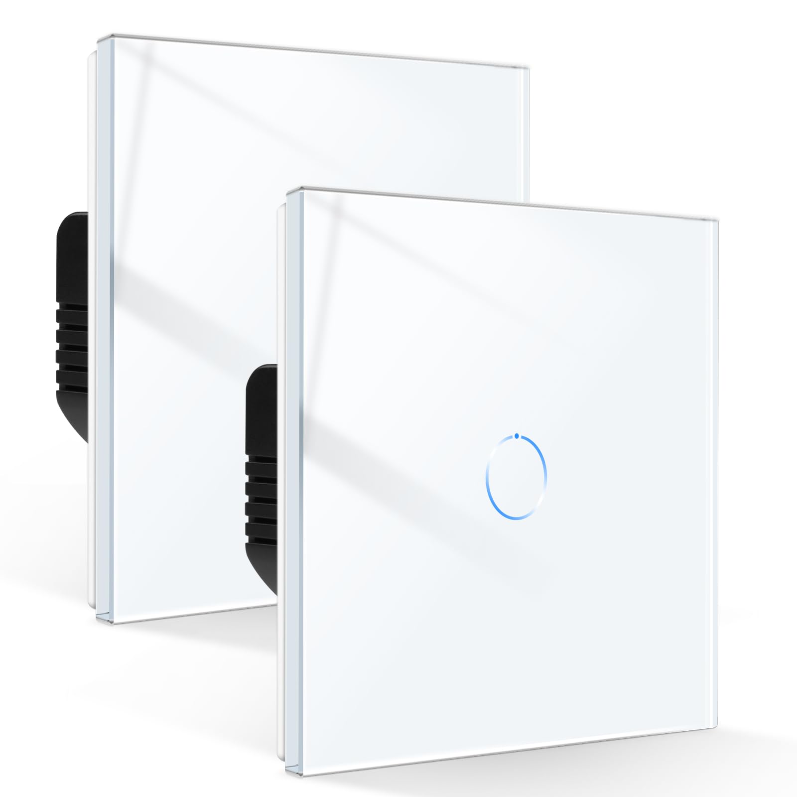 CNBINGO Touch Light Switch 1 Gang 2 Way, Tempered Glass Panel Light Switches with LED Indicator, No Neutral Wire, 2 Pack, White