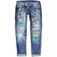 Astylish Women Rainbow Destroyed Stretchy High Rise Jeans