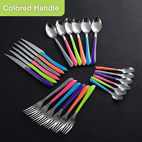 DOZZZ 24PCS Colored Flatware Set Stainless Steel Silverware Cutlery