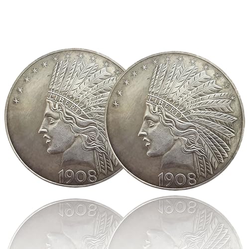 Antique Liberty Indian Head $10 Dollar Coin, Uncirculated Morgan Silver Dollar, Historical Shangui Ritual Coin, Rare Old Coins for Collectors & American Coin Collection(1908 2PCS)