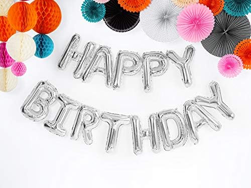 PartyDeco - Set Balloons Mylar Letters for Lettering Happy Birthday 35 cm Silver, Color, FB6M-018 - Image 4