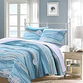 AD 3 Piece Blue Nautical Full Queen Quilt Set, White Sand Nature Coastal Beach Theme Bedding, Turquoise Waves Star Fish… 516XCF KgpL