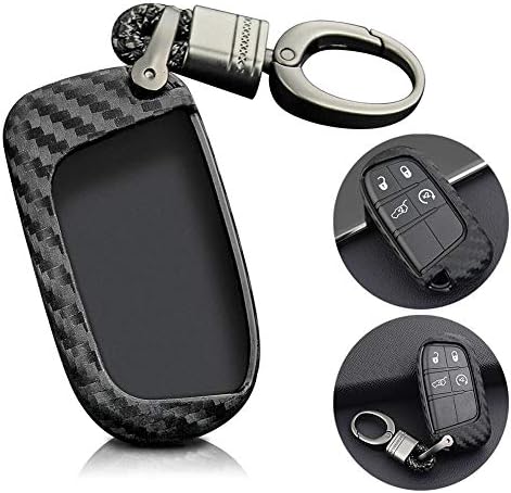Ajboy Car Carbon Fiber Key Fob Chain For Jeep Dodge Chrysler Accessories Cover Case Ring