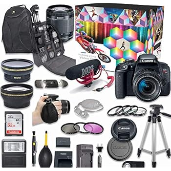 Canon EOS Rebel T7i DSLR Camera Deluxe Video Creator Kit with Canon EF-S 18-55mm f/3.5-5.6 is STM Lens + Wide Angle Lens + 2X Telephoto Lens + Flash + SanDisk 32GB SD Memory Card + Accessory Bundle
