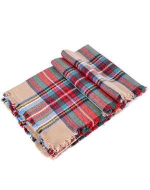 Large Tartan Scarf Plaid Blanket Shawl Winter Warm Pashmina for Women