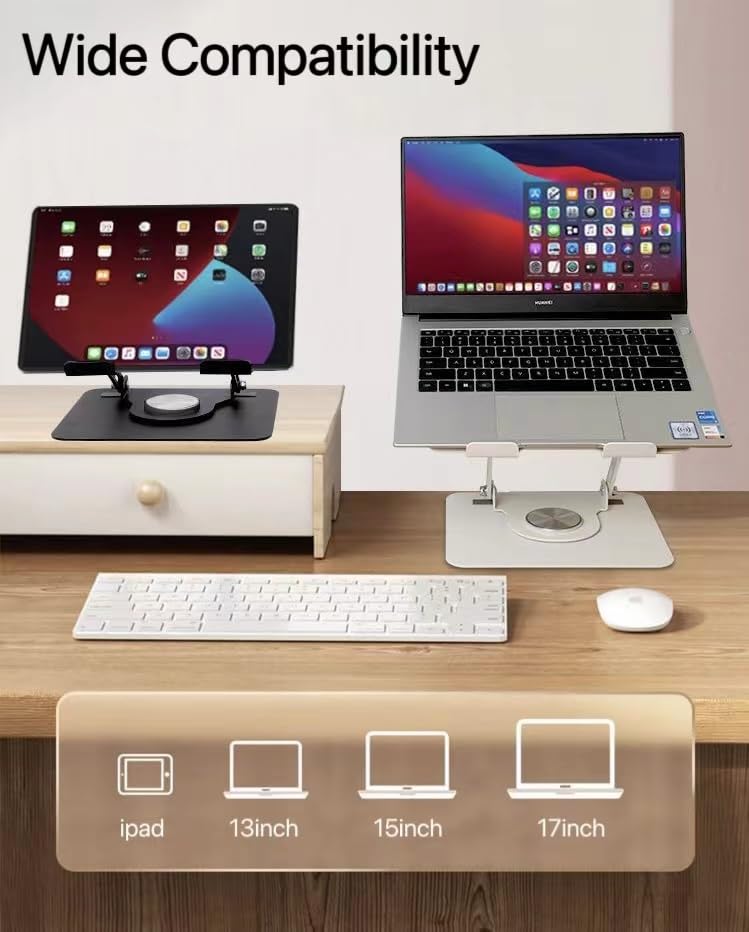 AIRFULAE Adjustable Laptop Stand with 360° Rotating Base, Ergonomic Computer Riser for Desk, Adjutable Height Muti-Angle, Foldable Laptop Mount, Stable Metal Holder Support 10-17.3" MacBook Notebook