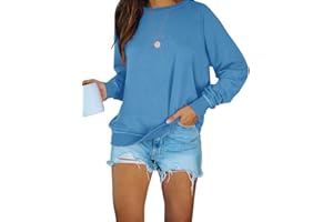 PRETTODAY Women's Casual Crew Neck Sweatshirts Raglan Long Sleeve Solid Tunic Tops Loose Pullovers