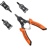 Klein Tools 73066 Convertible Snap Ring Pliers Set, 6-in-1 Internal External Clip Pliers, 4 Interchangeable Heads with Straight, 45- Degree and 90-Degree Angles