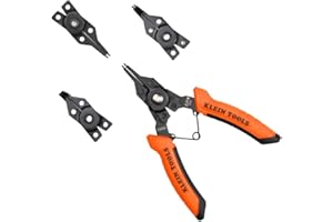 Klein Tools 73066 Convertible Snap Ring Pliers Set, 6-in-1 Internal External Clip Pliers, 4 Interchangeable Heads with Straight, 45- Degree and 90-Degree Angles