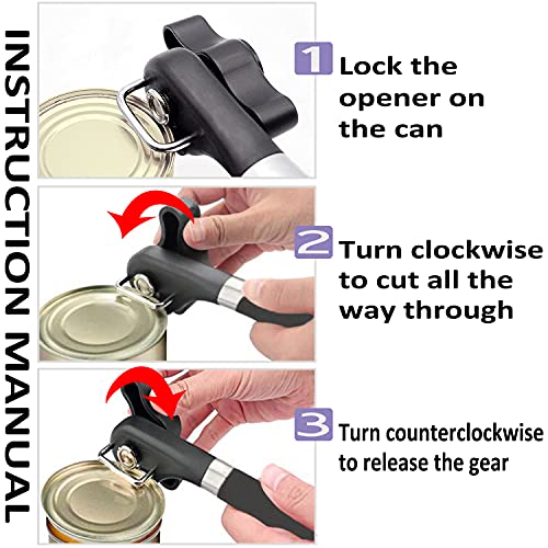 HOTMMGR Manual Can Opener Smooth Edge Safe Cut Can Opener with Soft Grips Handle for Kitchen Restaurant