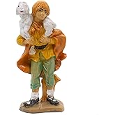 VILLAGE GIFT IMPORTERS 4" Nativity Villager Carrying Lamb on Shoulders | Shepherd Figurine for Bethlehem Creche Scene | Indoor Table Top Statue for Christmas Holiday | Made in Italy