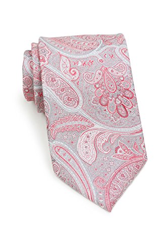 Bows-N-Ties Men's Necktie Pastel Paisley Microfiber Satin Tie 3.35 Inches (Coral and Silver)