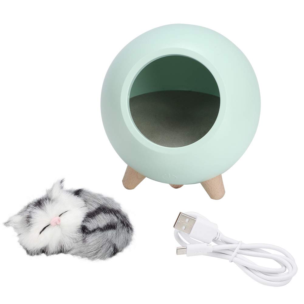 Cute Cat Night Light Bedroom Light USB Charging Sleeping Night Light Little Pet House LED Night Lamp for Christmas Birthday for Kids (Green)